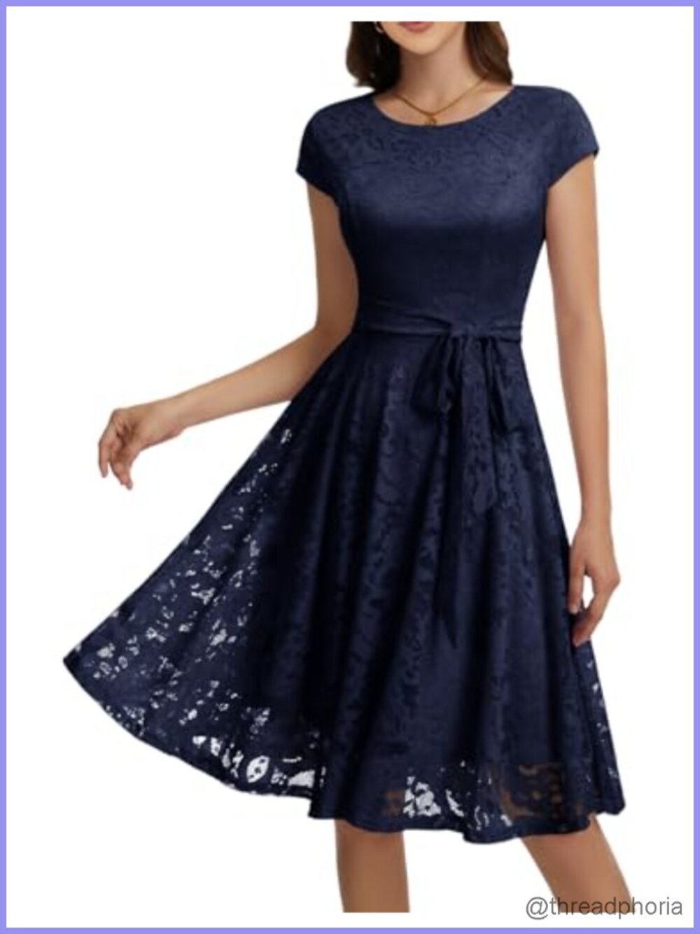 Women's Floral Lace Cocktail Dress High Waist Swing A-line Knee Length Cap